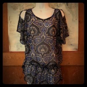 Sheer flutter sleeve blouse